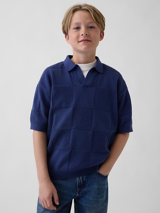 Image number 1 showing, Kids Johnny-Collar Checkered Sweater