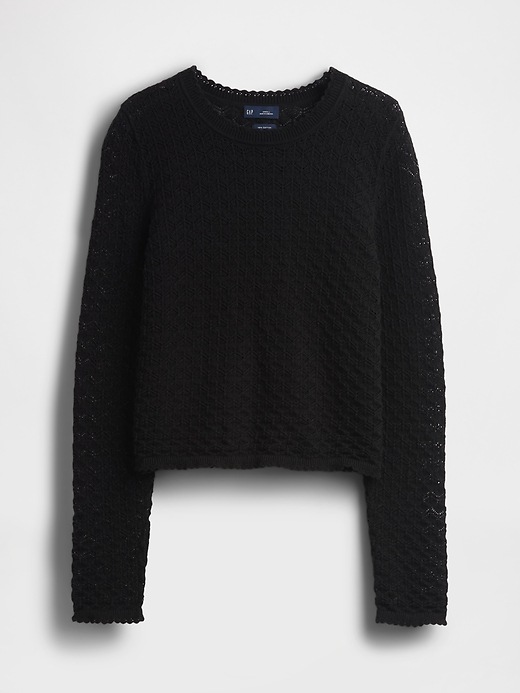Image number 5 showing, 100% Cotton Pointelle Crop Sweater