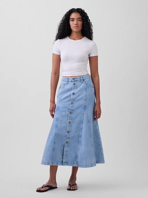 Image number 1 showing, Denim Seamed Button-Front Maxi Skirt