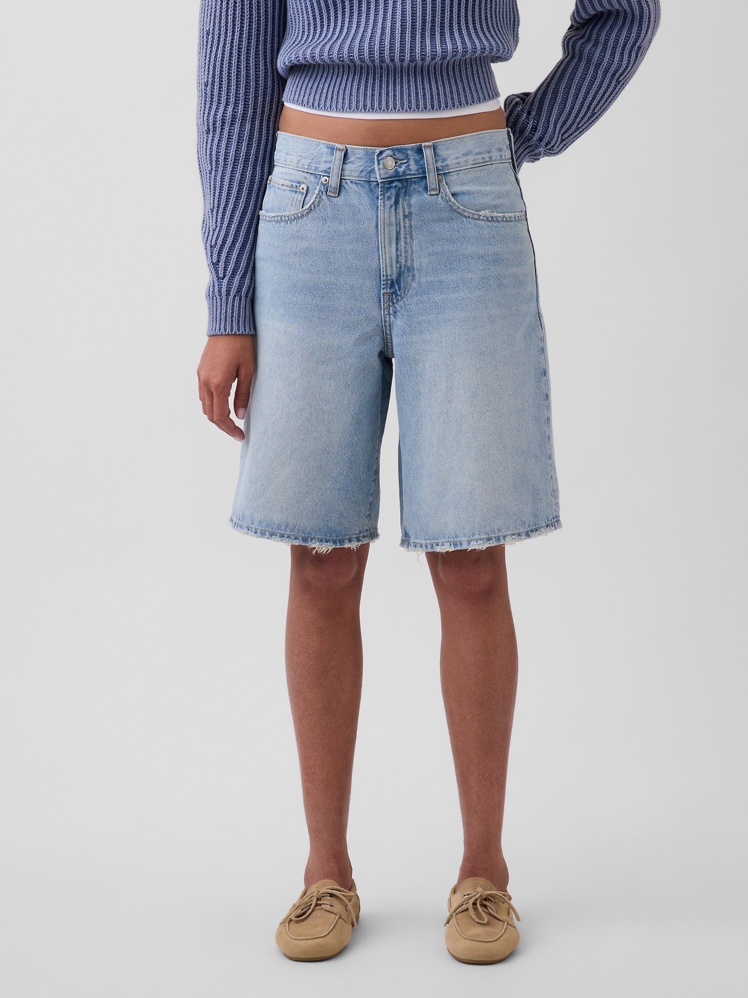 11" Mid Rise Longline Denim Shorts