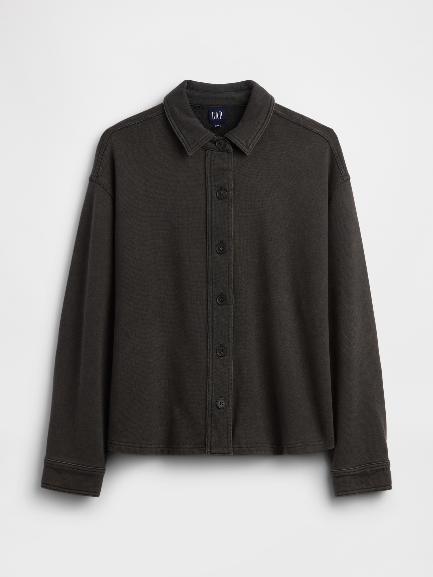 French Terry Oversized Button-Front Shirt