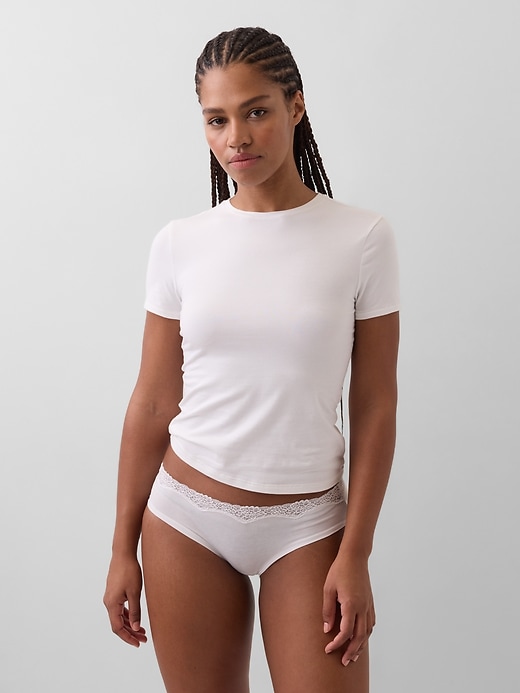 Image number 1 showing, Organic Stretch Cotton Lace-Trim Hipster