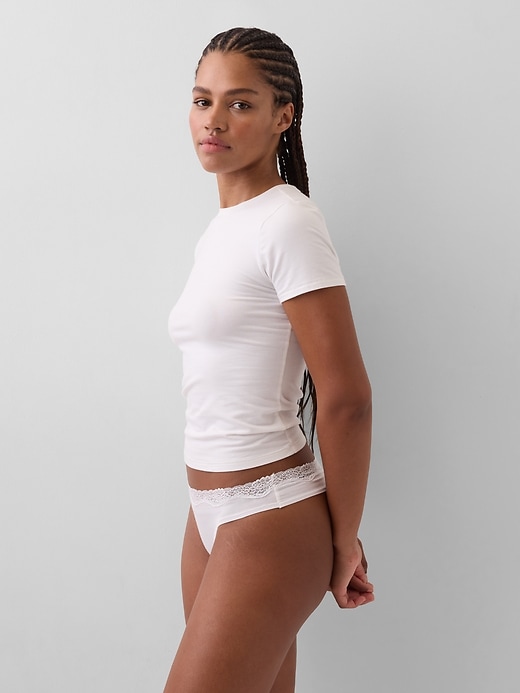 Image number 2 showing, Organic Stretch Cotton Lace-Trim Thong