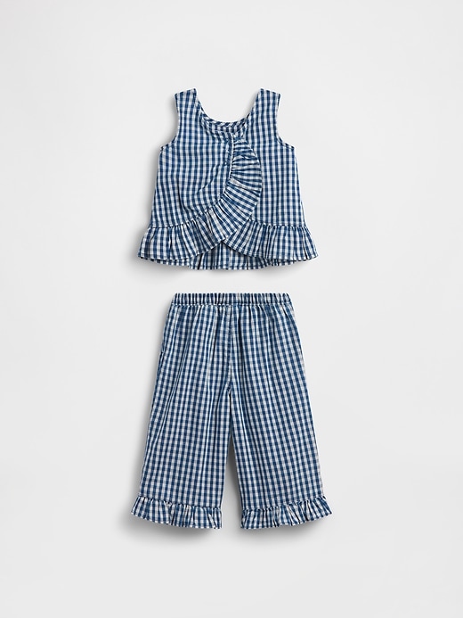 Image number 3 showing, Baby & Toddler Gingham Denim Ruffle-Hem Outfit Set