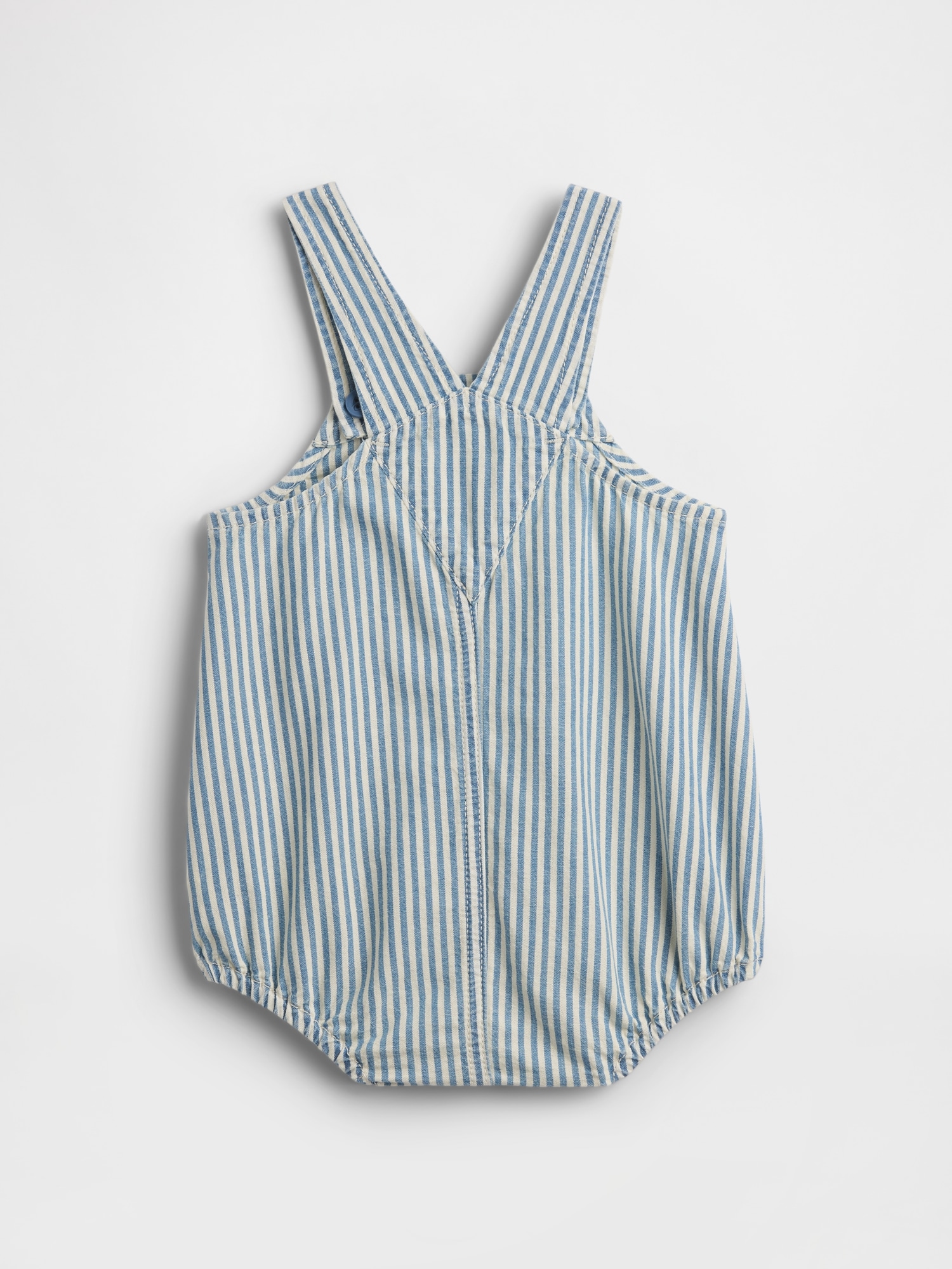 Baby Denim Stripe Bear Pocket Bubble Bodysuit