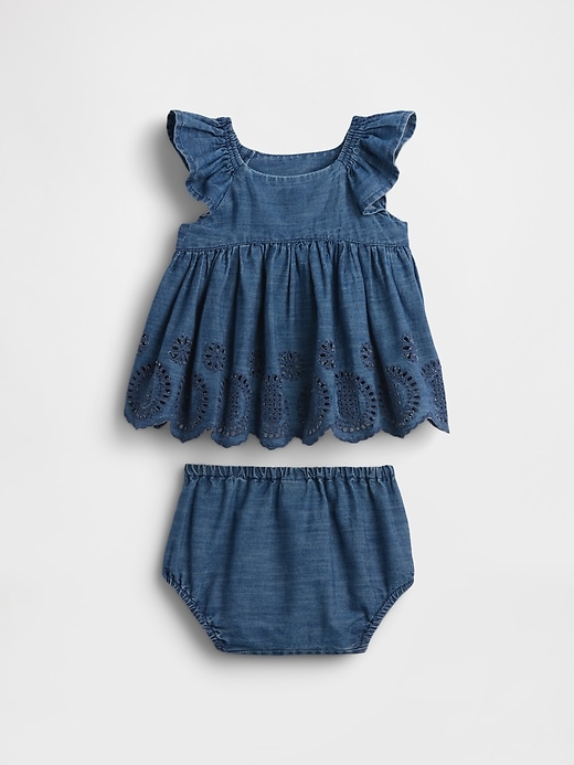 Image number 2 showing, Baby Denim Eyelet Outfit Set