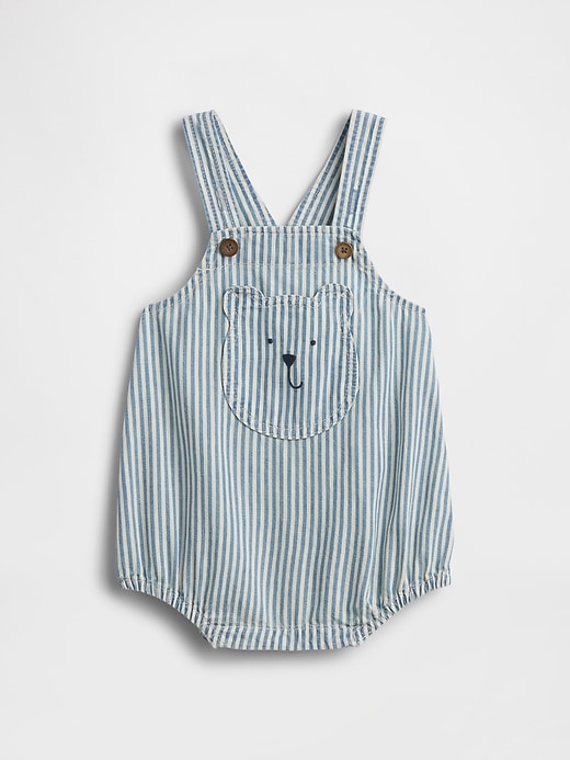 Image number 1 showing, Baby Denim Stripe Bear Pocket Bubble Bodysuit