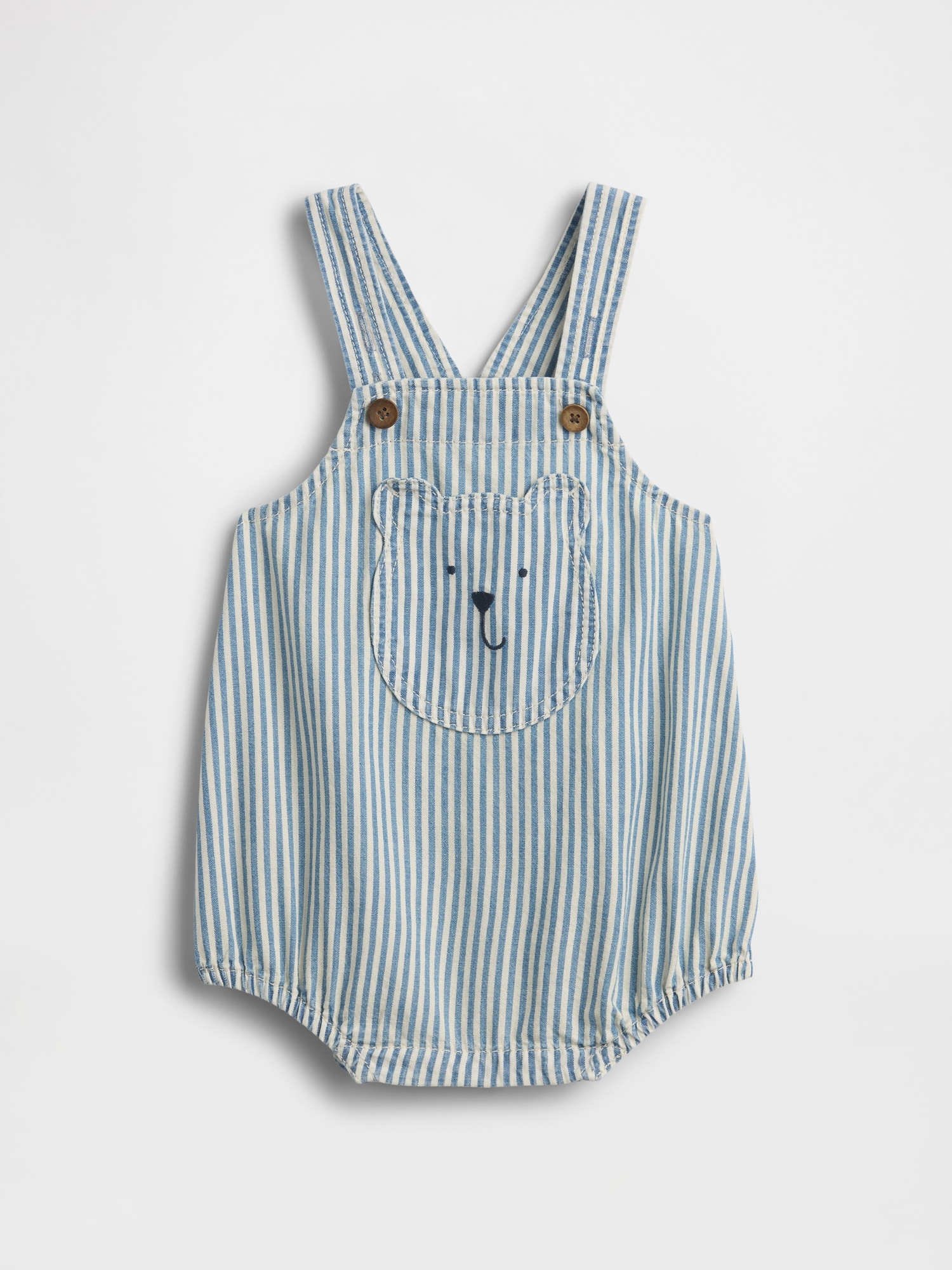Baby Denim Stripe Bear Pocket Bubble Overalls
