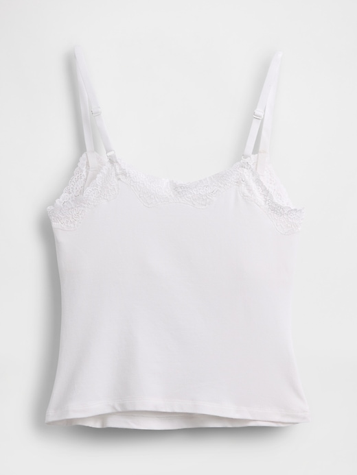 L'image numéro 6 présente Camisole en coton biologique extensible à bordure en dentelle