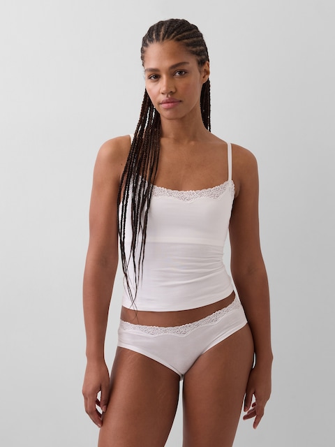 CAMISOLE À SOUTIEN-GORGE INTÉGRÉ EN COTON BIOLOGIQUE EXTENSIBLE À BORDURE EN DENTELLE