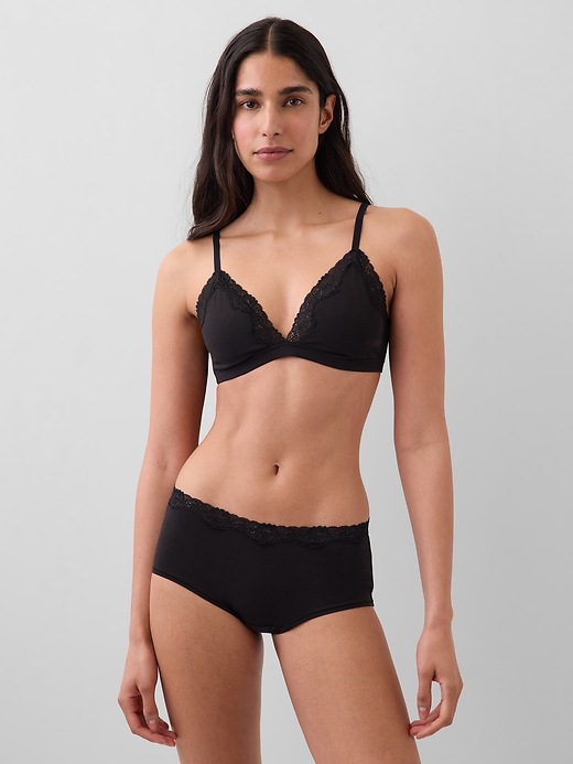 Image number 1 showing, Organic Stretch Cotton Lace-Trim Triangle Bra
