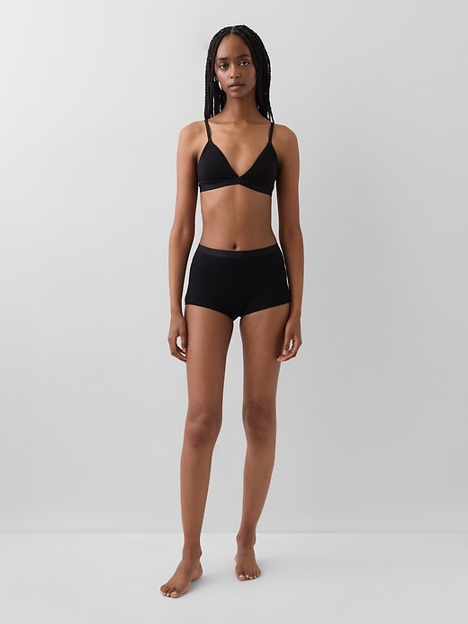 L'image numéro 3 présente Short court taille haute en coton biologique extensible