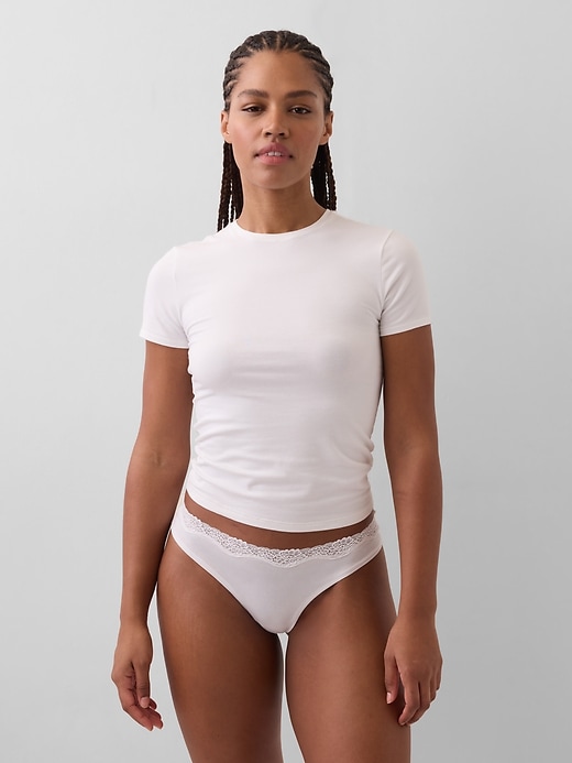 Image number 1 showing, Organic Stretch Cotton Lace-Trim Thong