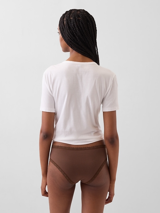 L'image numéro 2 présente Culotte taille basse en coton biologique extensible à bordure en dentelle