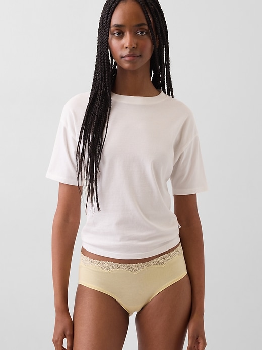 Image number 1 showing, Organic Stretch Cotton Lace-Trim Hipster