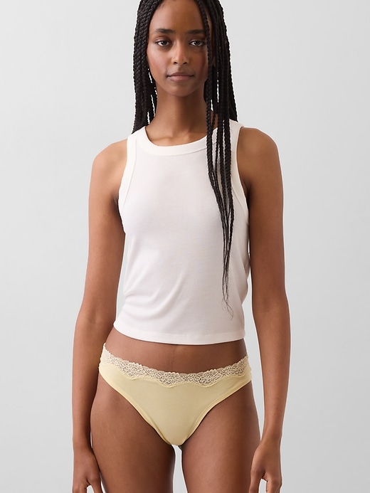 Image number 1 showing, Organic Stretch Cotton Lace-Trim Thong