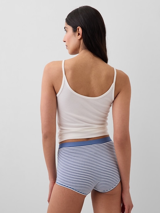 L'image numéro 2 présente Short court taille haute en coton biologique extensible