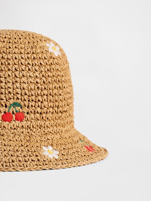 Image number 2 showing, Baby & Toddler Embroidered Crochet Straw Hat