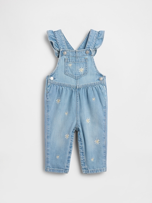 Image number 1 showing, Baby Embroidered Floral Denim Overalls
