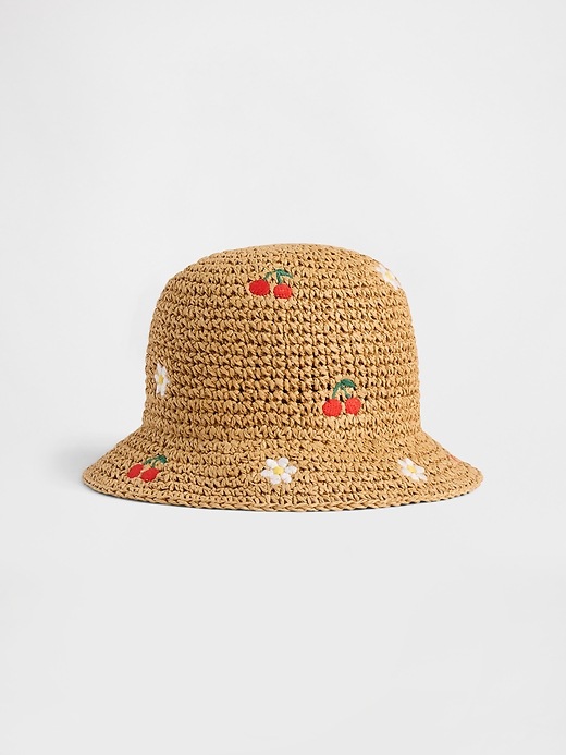 Image number 1 showing, Baby & Toddler Embroidered Crochet Straw Hat