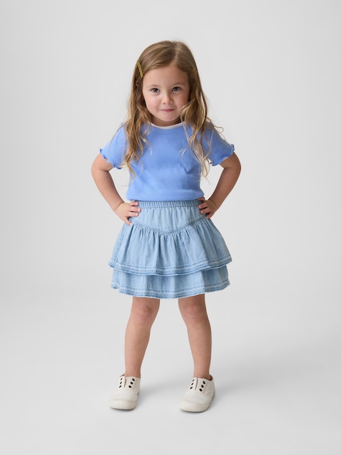 JUPE-SHORT EN DENIM À VOLANTS POUR BÉBÉ ET TOUTE-PETITE FILLE