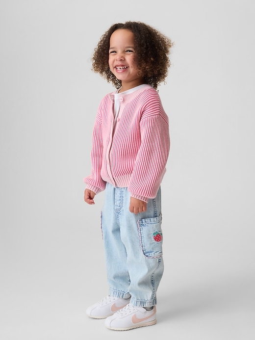 Image number 1 showing, Baby & Toddler Pull-On Strawberry Cargo Barrel Jeans