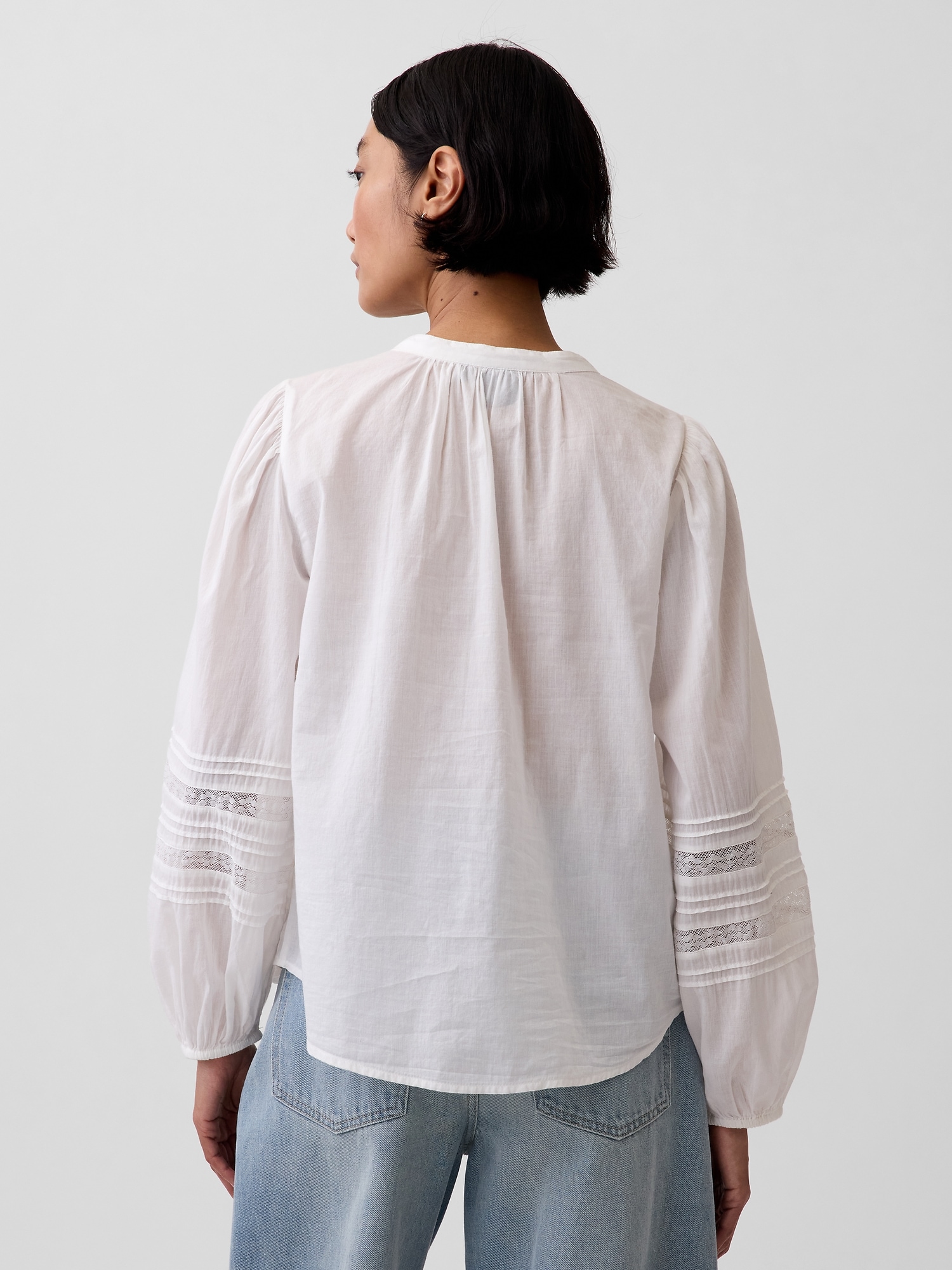 Lace-Trim Pintuck Top | Gap