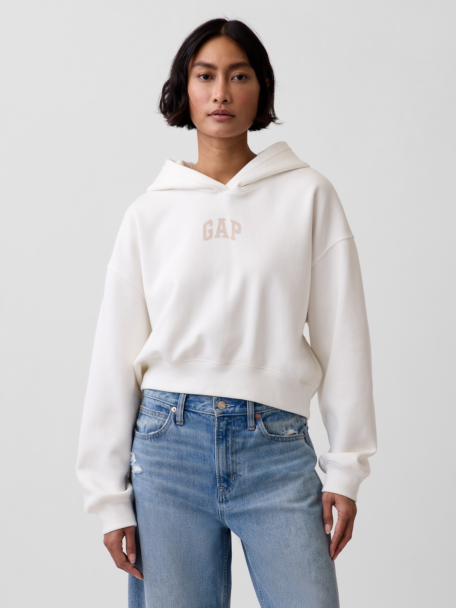 VintageSoft Oversized Crop Logo Hoodie