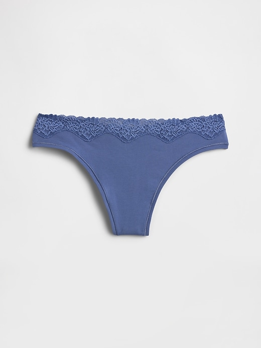 Image number 4 showing, Organic Stretch Cotton Lace-Trim Thong