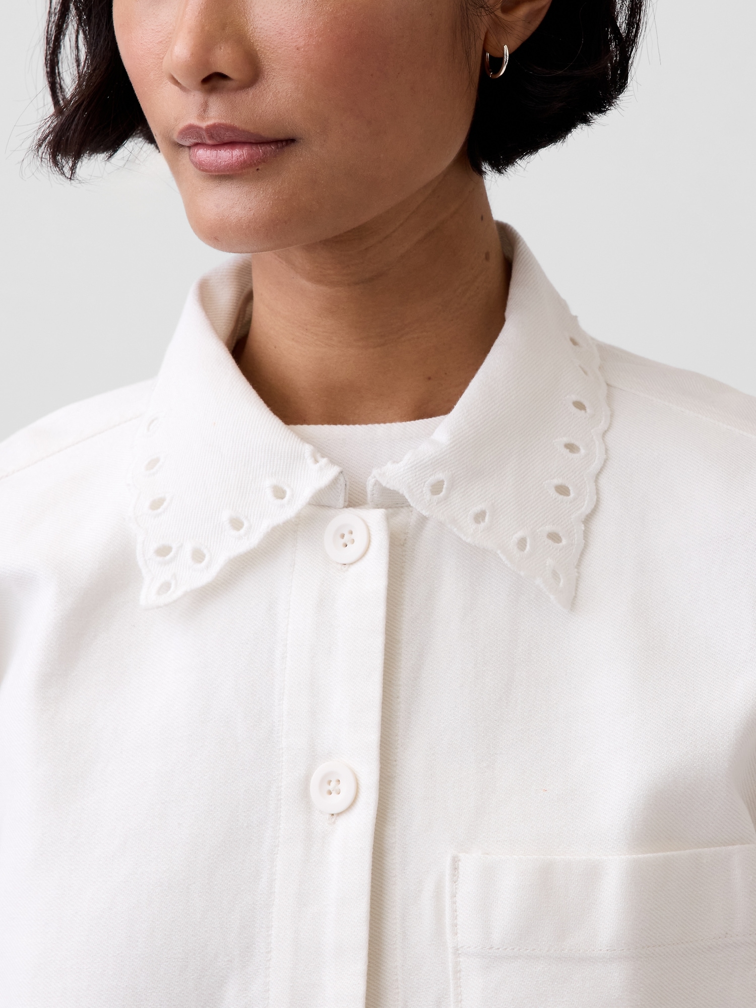 Eyelet Hem Relaxed Shirt Jacket