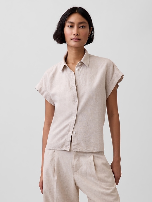 Image number 1 showing, Linen-Blend Oversized Shirt