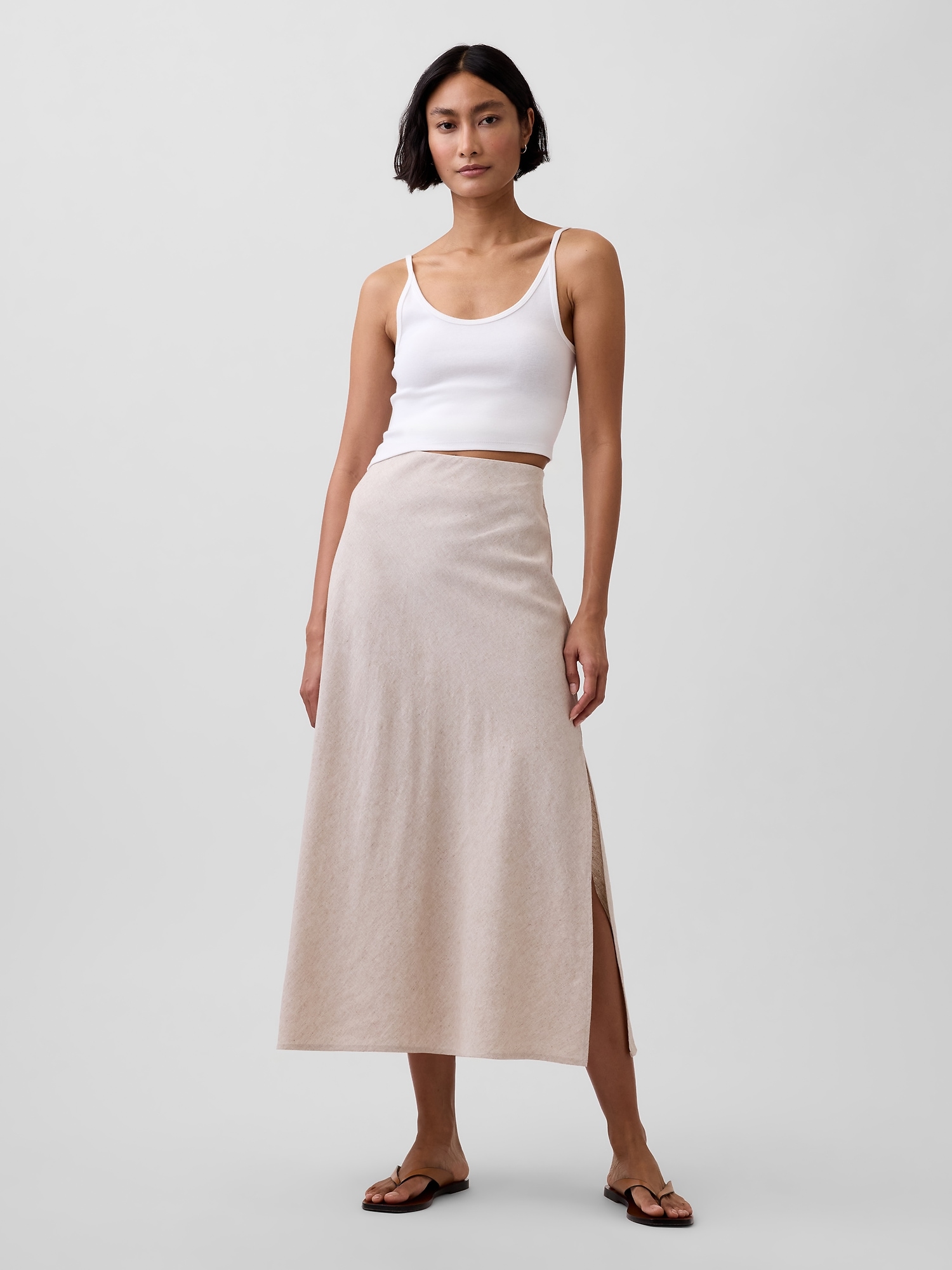 Linen-Blend Maxi Slip Skirt