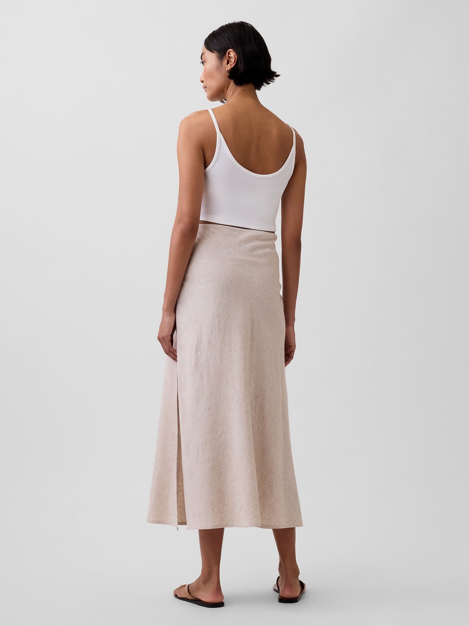 Linen-Blend Maxi Slip Skirt