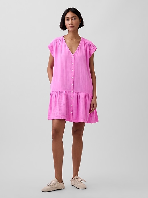Image number 1 showing, Cotton Gauze V-Neck Tunic Dress