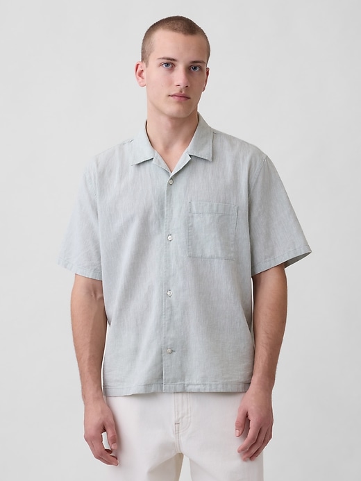 Image number 1 showing, Linen-Cotton Relaxed Straight-Hem Shirt