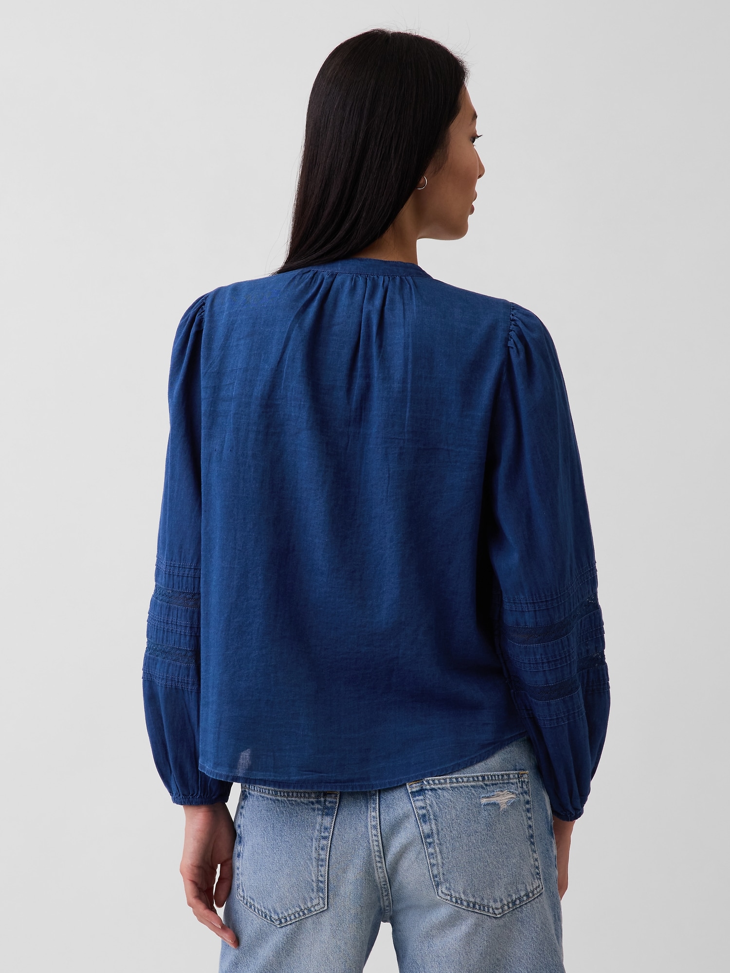 Lace-Trim Pintuck Top | Gap