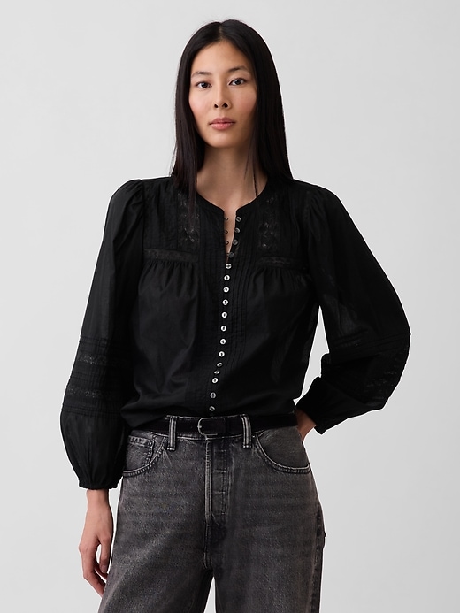 Image number 1 showing, Lace-Trim Pintuck Top