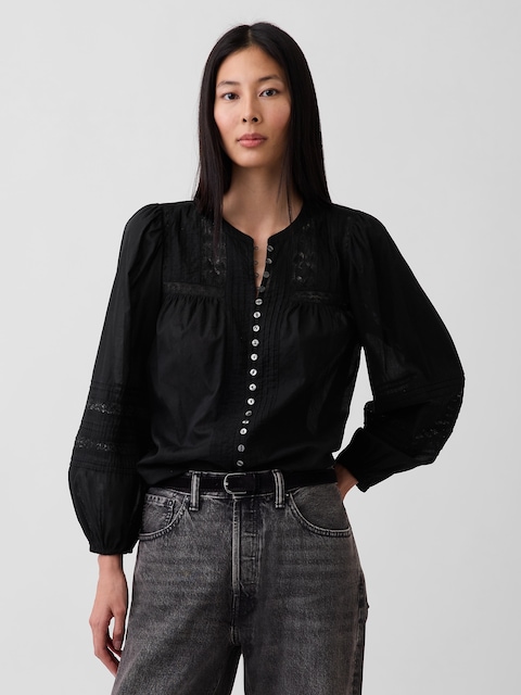 Lace-Trim Pintuck Top