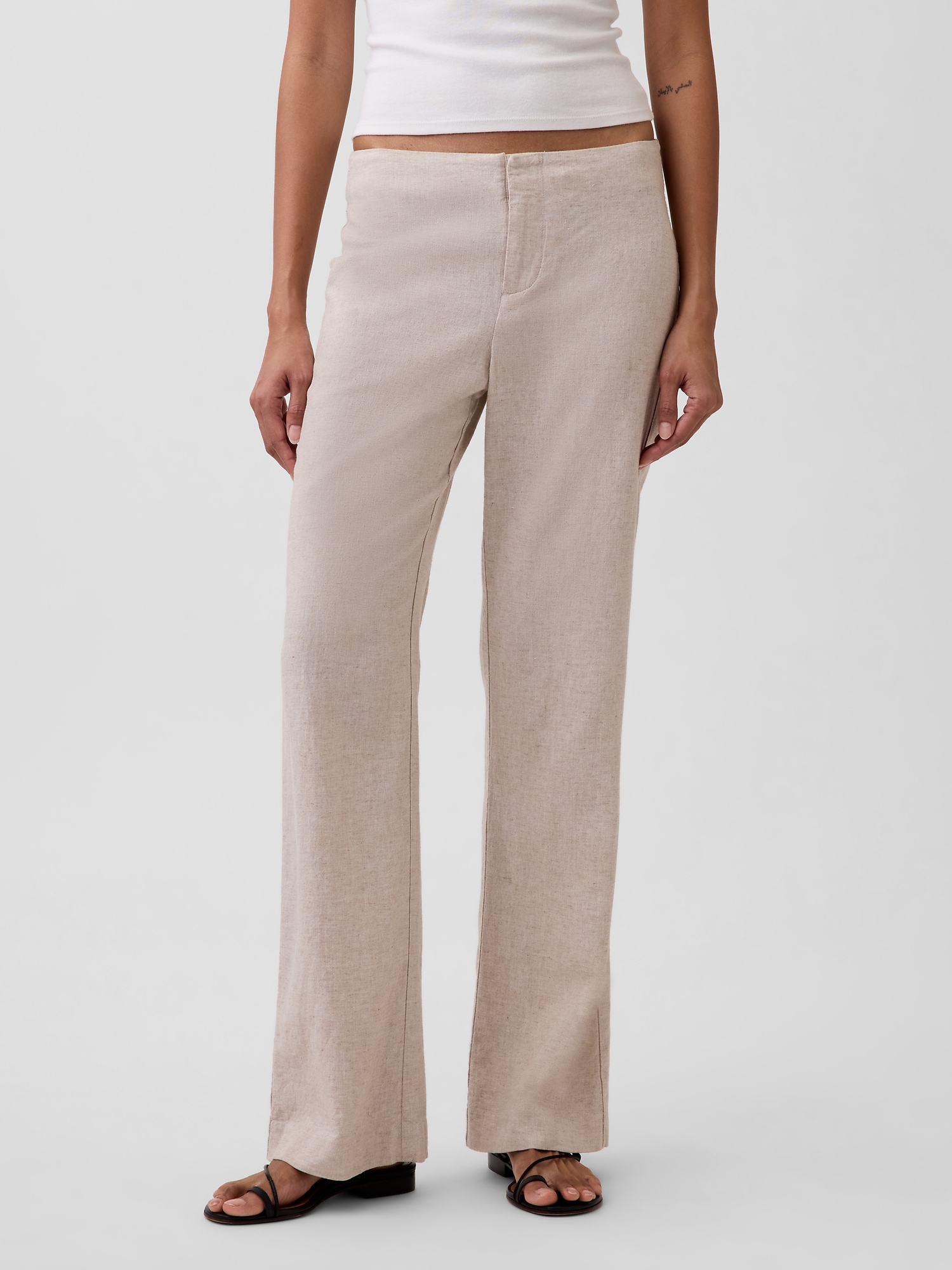 Low Rise Linen-Blend Flare Pants