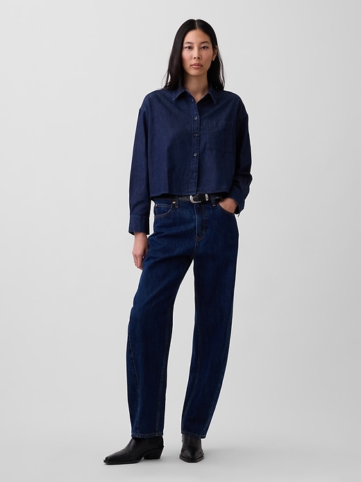 Image number 2 showing, UltraSoft Denim Straight-Hem Crop Shirt