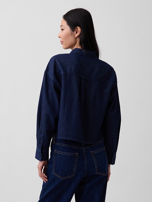 Image number 3 showing, UltraSoft Denim Straight-Hem Crop Shirt