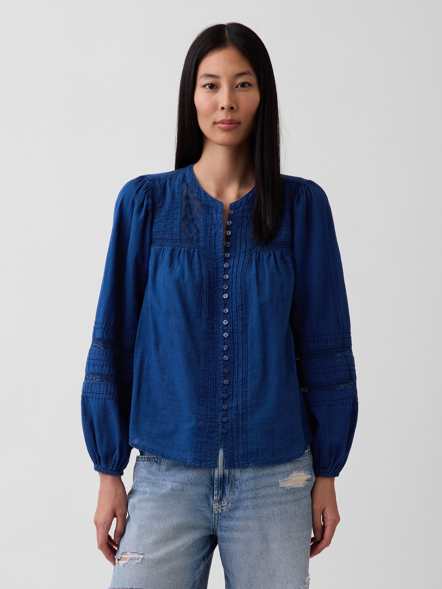 Lace-Trim Pintuck Top