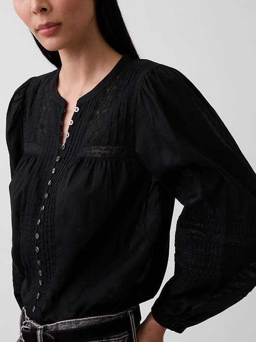 Image number 4 showing, Lace-Trim Pintuck Top