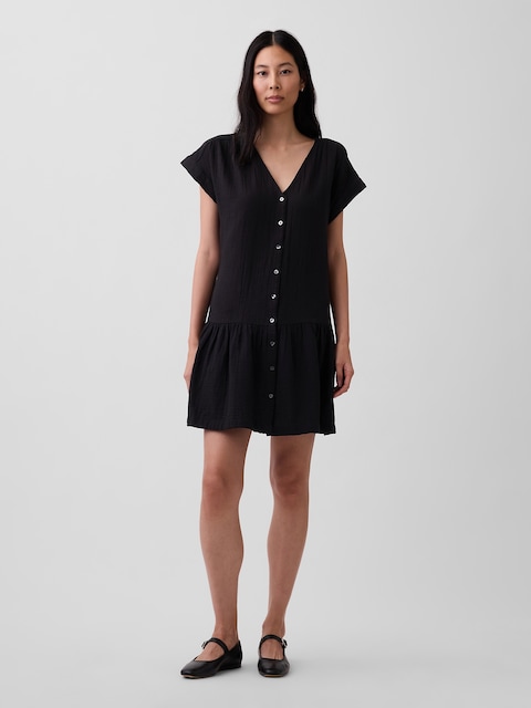 Cotton Gauze Drop-Waist Shirtdress