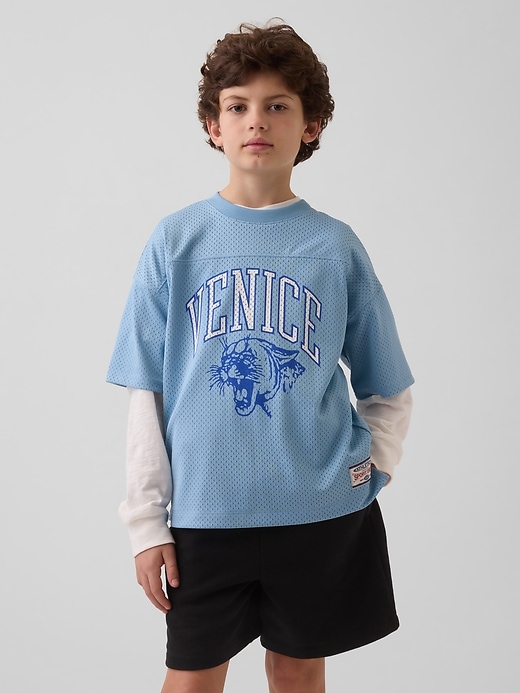 Image number 1 showing, Kids Mesh Oversized Graphic Jersey T-Shirt
