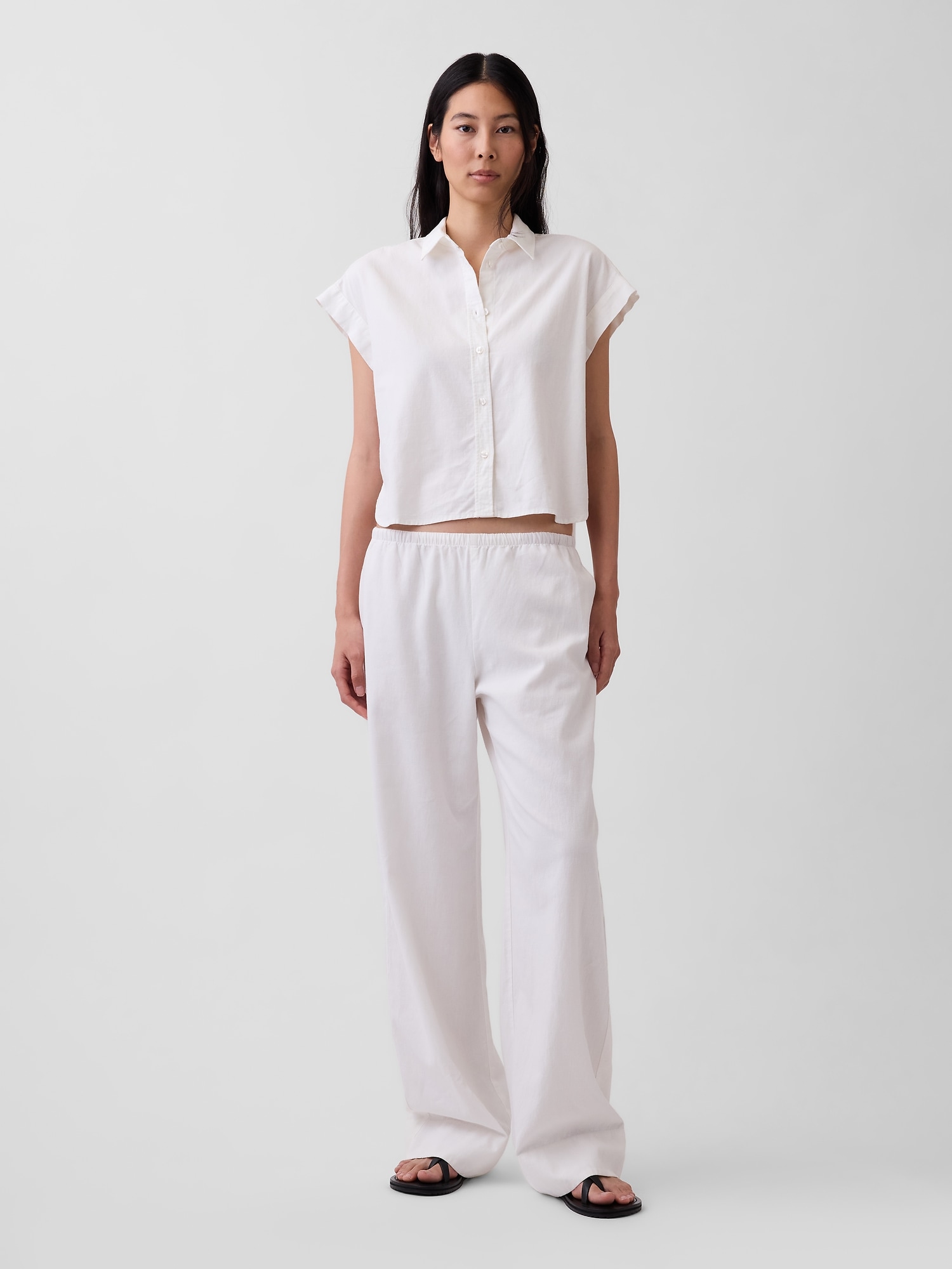 Linen-Blend Relaxed Wide-Leg Pants