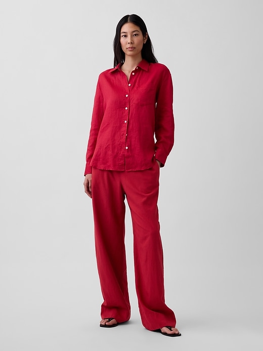 Image number 1 showing, Linen-Blend Easy Wide-Leg Pants