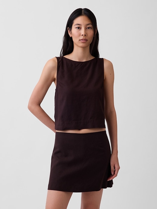 Image number 1 showing, Linen-Blend Crop Shell Tank Top