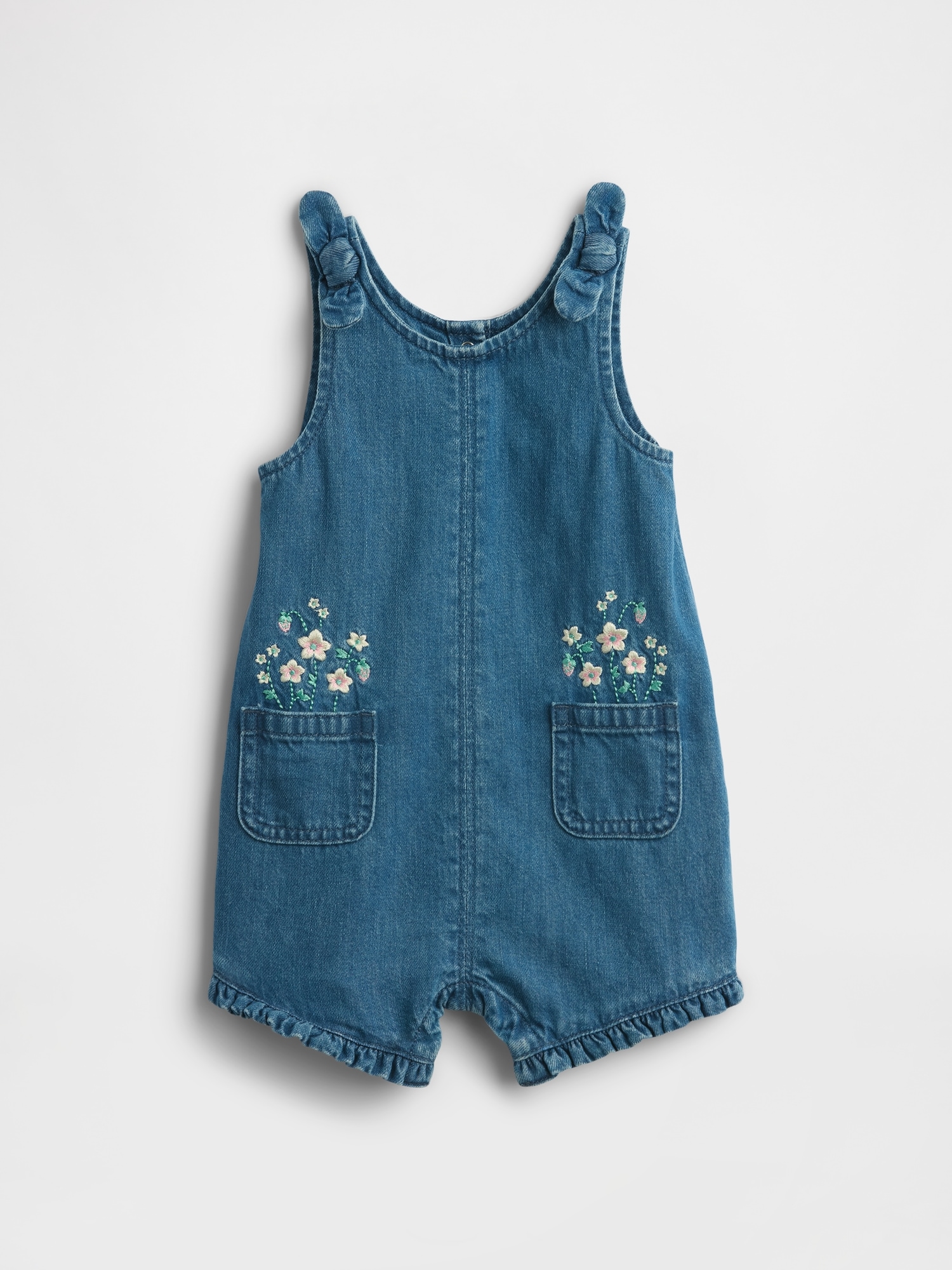 UNE-PIÈCE EN DENIM À FLEURS BRODÉES POUR BÉBÉ