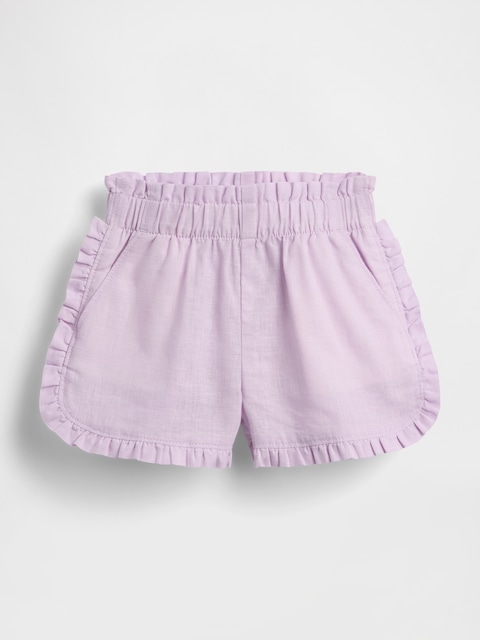 SHORT À VOLANTS ET À OURLET ARRONDI ET FENDU EN COTON ET LIN POUR BÉBÉ ET TOUT-PETIT